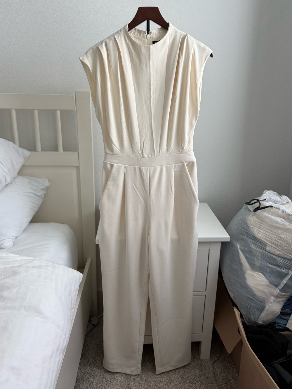 Express Cream Cap-Sleeve Jumpsuit